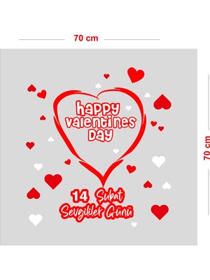 Mıgnatıs Happy Valentines Day 14 Şubat Sevgililer Günü Cam Vitrin Oda Stickerı 70 cm