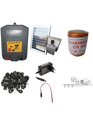 Craft 2,5 Dönüme Göre Çift Bobinli Güneş Panelli Elektrikli Çit Makinası Misinalı Telli