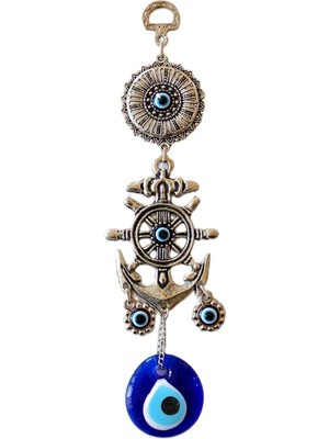 Çapalı Dümenli Nazar Boncuklu Gümüş Kaplama Mini Duvar Süsü