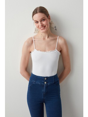 Kırık Beyaz Frill Detailed Bodysuit