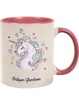 Hediye Rengi Isme Özel unicorn Temalı kupa Bardak - Pembe