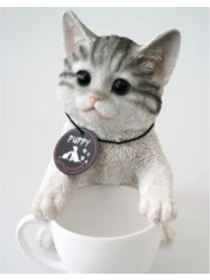 Es Dekor Gri Kedi ve Fincanı Cat & Cup Grey