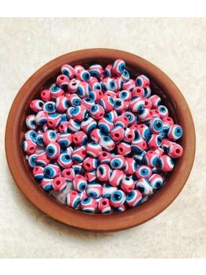 Flea Market 8mm Oval Danagöz Nazar Boncuk - Takı Boncuğu - Saç Boncuğu - 50 Adet / Ince Delikli