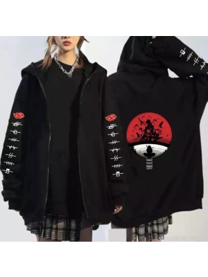 Amor Woman Kapüşonlu Tam Fermuarlı Japon Sırt Baskılı Oversize Tam Kışlık Yeni Stil Kadın Ceket-Sweatshirt