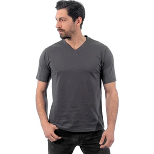 V Yaka Tişört, Koyu Gri -113E232- T-shirt, Tshirt, Kısa Kollu