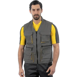 Şensel, Reflektörlü Çok Cepli Yelek, Gri-Sarı -118E1393-