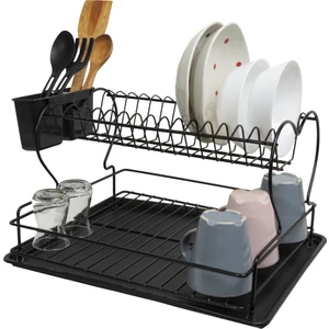 Iki Katlı Bulaşıklık Tabaklık Termo Plastik Kaplama Siyah(Telefon Tutacagı Hediyeli)
