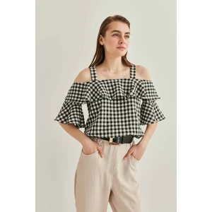 Askılı Volanlı Eteği Lastikli Bluz