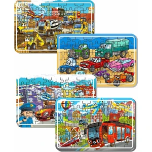 Iş Makinaları, Arabalar, Helikopter, Polis ve Araçlardan Oluşan Ahşap Puzzle Set PUZ1701
