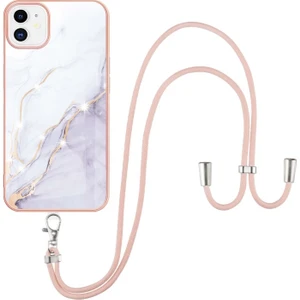 Apple iPhone 11 Için Iml Imd Mermer Desenli Kordonlu Galvanik Tpu Koruyucu Kılıfı - Beyaz (Yurt Dışından)