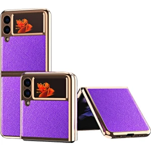 Samsung Galaxy Z Flip3 5g Için Deri Katlanır Telefon Koruyucu Kılıf - Mor (Yurt Dışından)