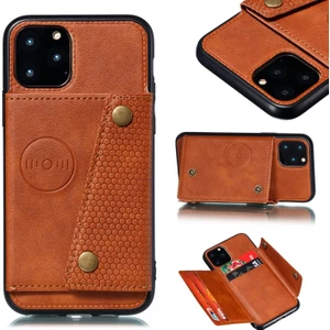 Apple iPhone 11 Için Kartlıklı Pu Deri Kaplamalı Tpu Telefon Kılıfı - Kahverengi (Yurt Dışından)