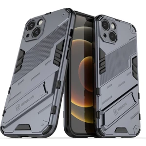 Apple iPhone 13 Için Standlı Çift Katmanlı Sert Pc + Yumuşak Tpu Darbeye Dayanıklı Koruyucu Kılıf - Koyu Mavi (Yurt Dışından)