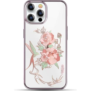Apple iPhone 13 Pro Için Yapay Elmaslı Galvanik Çizilmeye Dayanıklı Koruyucu Kılıf - Pembe Çiçek (Yurt Dışından)