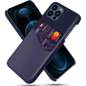 Apple iPhone 13 Pro Max Için Kartlıklı Kumaş + Pu Deri Kaplamalı Pc Telefon Kılıfı - Mavi (Yurt Dışından)