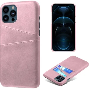 Apple iPhone 13 Pro Max Için Çift Kart Yuvalı Pu Deri Kaplamalı Sert Pc Telefon Kılıfı - Gül Altın (Yurt Dışından)