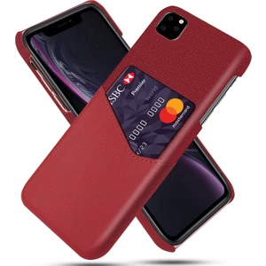 Apple iPhone 11 Için Kart Yuvalı Pc + Pu + Kumaş Hibrit Telefon Kılıfı - Kırmızı (Yurt Dışından)