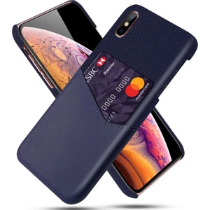 Apple iPhone Xs Max Için Kartlıklı Kumaş + Pu Deri Kaplamalı Pc Telefon Kılıfı - Mavi (Yurt Dışından)