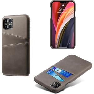Apple iPhone 12 Pro Max Için Çift Kart Yuvalı Pu Deri Kaplamalı Pc Telefon Kılıfı - Gri (Yurt Dışından)