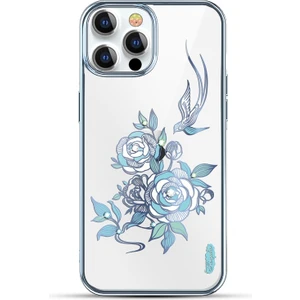 Apple iPhone 13 Pro Için Yapay Elmaslı Galvanik Çizilmeye Dayanıklı Koruyucu Kılıf - Mavi Çiçek (Yurt Dışından)