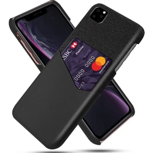 Apple iPhone 11 Pro Max Için Kart Yuvalı Pc + Pu + Kumaş Hibrit Telefon Kılıfı - Siyah (Yurt Dışından)