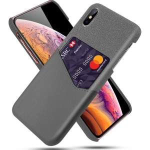 Apple iPhone Xs Max Için Kartlıklı Kumaş + Pu Deri Kaplamalı Pc Telefon Kılıfı - Gri (Yurt Dışından)