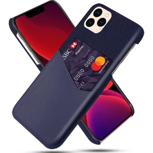Apple iPhone 12 Pro Max Için Kartlıklı Kumaş + Pu Deri Kaplamalı Pc Telefon Kılıfı - Mavi (Yurt Dışından)