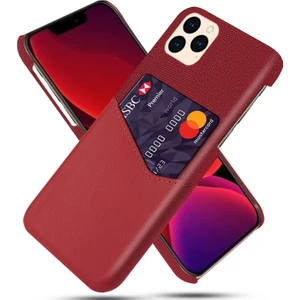 Apple iPhone 12 Pro Için Kartlıklı Kumaş + Pu Deri Kaplamalı Pc Kılıf - Kırmızı (Yurt Dışından)