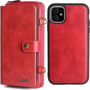 Apple iPhone 11 Için 020 Serisi Manyetik Ayrılabilir Tasarımlı Darbeye Dayanıklı Pu Deri Tpu Cüzdan Kılıf - Kırmızı (Yurt Dışından)