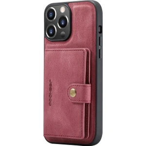 Apple iPhone 13 Pro Max Için 2'si 1 Arada Ayrılabilir Manyetik Kartlıklı Düşmeye Dayanıklı Pu Deri Telefon Kılıfı - Kırmızı (Yurt Dışından)