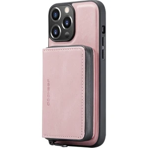 Apple iPhone 13 Pro Için 2'si 1 Arada Manyetik Ayrılabilir Fermuarlı Cüzdan Bölmeli Darbeye Dayanıklı Kılıf - Pembe (Yurt Dışından)