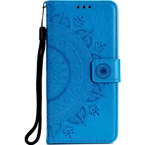 Xiaomi Redmi 9A Için Cüzdan Detaylı Stand Tasarım Desen Baskı Deri Telefon Kılıfı - Mavi (Yurt Dışından)