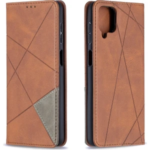 Samsung Galaxy A12 Için Geometrik Desenli Deri Stand Kapaklı Cüzdan Işlevli Telefon Kılıfı (Yurt Dışından)