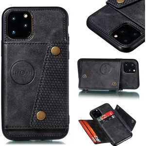 Apple iPhone 11 Için Kartlıklı Pu Deri Kaplamalı Tpu Telefon Kılıfı - Siyah (Yurt Dışından)
