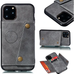 Apple iPhone 11 Için Kartlıklı Pu Deri Kaplamalı Tpu Telefon Kılıfı - Gri (Yurt Dışından)