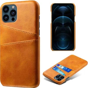 Ksq Apple iPhone 13 Pro Max Için Çift Kart Yuvalı Pu Deri Kaplamalı Sert Pc Telefon Kılıfı - Turuncu (Yurt Dışından)