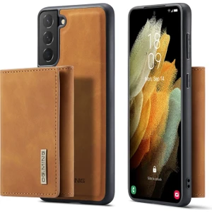 M1 Serisi Deri Kaplamalı Tpu + Pc Samsung Galaxy S21 Fe Için Telefon Kılıfı - Kahverengi (Yurt Dışından)
