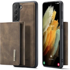 M1 Serisi Deri Kaplamalı Tpu + Pc Samsung Galaxy S21 Fe Için Telefon Kılıfı - Koyu Kahverengi (Yurt Dışından)