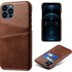 Ksq Apple iPhone 13 Pro Max Için Çift Kart Yuvalı Pu Deri Kaplamalı Sert Pc Telefon Kılıfı - Kahverengi (Yurt Dışından)
