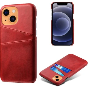 Ksq Apple iPhone 13 Mini Için Pu Deri + Pc Çift Kart Yuvalı Telefon Kılıfı - Kırmızı (Yurt Dışından)