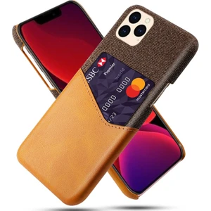 Ksq Apple iPhone 12 Pro Için Kartlıklı Kumaş + Pu Deri Kaplamalı Pc Kılıf - Kahverengi (Yurt Dışından)