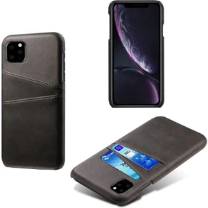 Ksq Apple iPhone 11 Pro Max Için Çift Kart Yuvalı Pu Deri Kaplamalı Sert Pc Telefon Kılıfı - Siyah (Yurt Dışından)