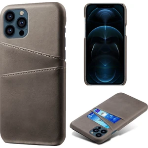 Ksq Apple iPhone 13 Pro Max Için Çift Kart Yuvalı Pu Deri Kaplamalı Sert Pc Telefon Kılıfı - Gri (Yurt Dışından)
