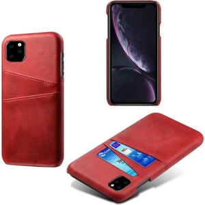 Ksq Apple iPhone 11 Için Çift Kart Yuvalı Pu Deri Kaplamalı Sert Pc Telefon Kılıfı - Kırmızı (Yurt Dışından)