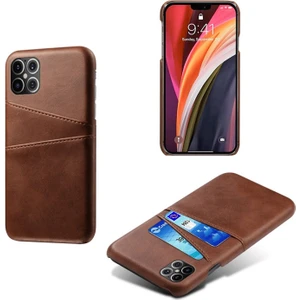 Ksq Apple iPhone 12 Pro Max Için Çift Kart Yuvalı Pu Deri Kaplamalı Pc Telefon Kılıfı - Kahverengi (Yurt Dışından)