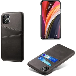 Ksq Apple iPhone 12 Pro Max Için Çift Kart Yuvalı Pu Deri Kaplamalı Pc Telefon Kılıfı - Siyah (Yurt Dışından)