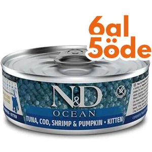 Nd 2918 Ocean Kitten Ton Balığı, Morina Balığı Karides ve Balkabaklı Yavru Kedi Konservesi 80 gr - 6 Al 5 Öde