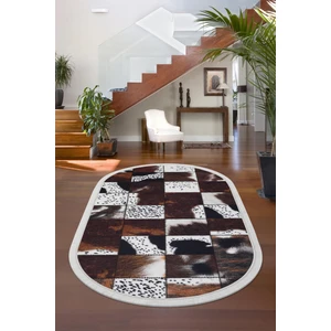 DR01 Kahve Saçaklı Dijital Oval Halı Kaymaz Yıkanabilir Iskandinav Yolluk 100X600