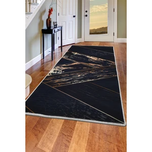 Diji Dekor Siyah Gold Saçaksız Dijital Halı Kaymaz Yıkanabilir İskandinav Yolluk 40 x 60 cm.