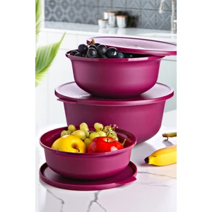 Kitchen Life 3 Boy Kapaklı Yuvarlak Saklama Kabı Seti - Çırpma Kabı (4 Lt + 2 Lt + 1 Lt)